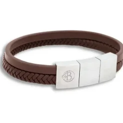 by Billgren Herr Smycken^Bracelet brunt läder 2rad fläta/slät