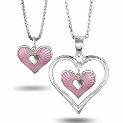 Pia & Per Barn Smycken^Mor och barn hjärta rosa inkl kedja
